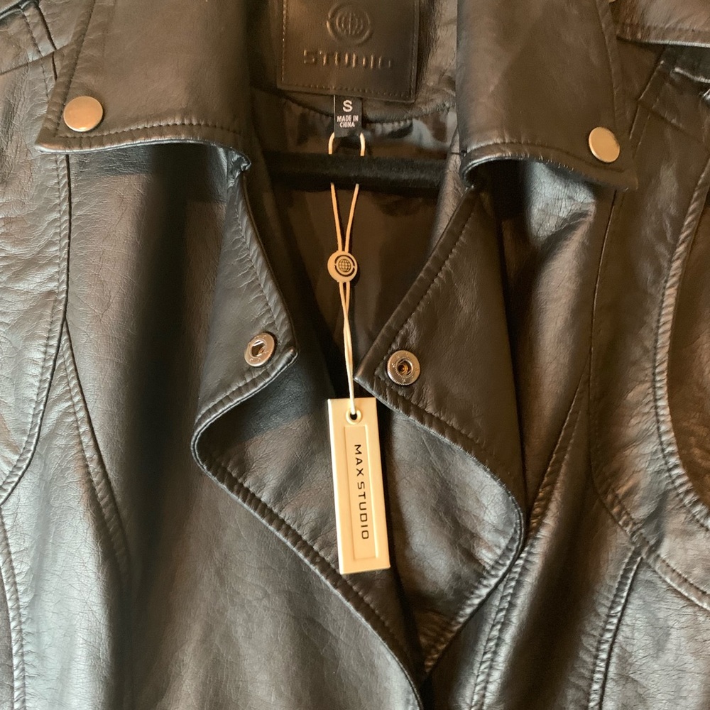 Max Studio Black Faux Leather Moto Biker Vest Sz S - Picture 6 of 7